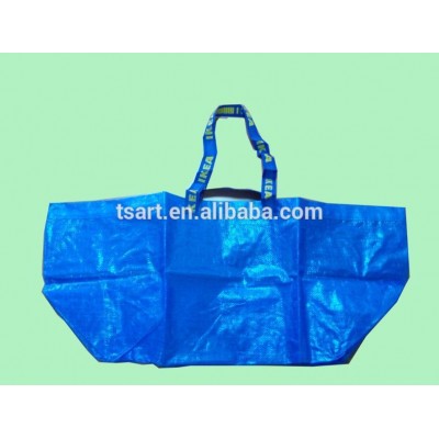 Custom Coated Blue Woven shopping bag with short and long handles